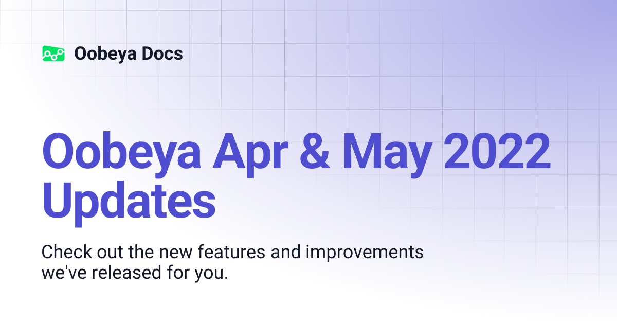 Oobeya Apr & May 2022 Updates | Oobeya Docs